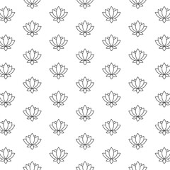 Lotus floral repeat pattern, black and white abstract background vector illustration