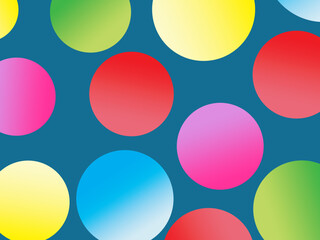 The background is full of bright colorful circles in various sizes and color gradients, creating a dynamic abstract pattern.