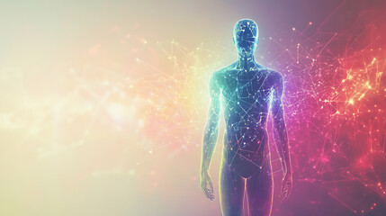 Human Figure Illuminated by Colorful Neural Network Connections