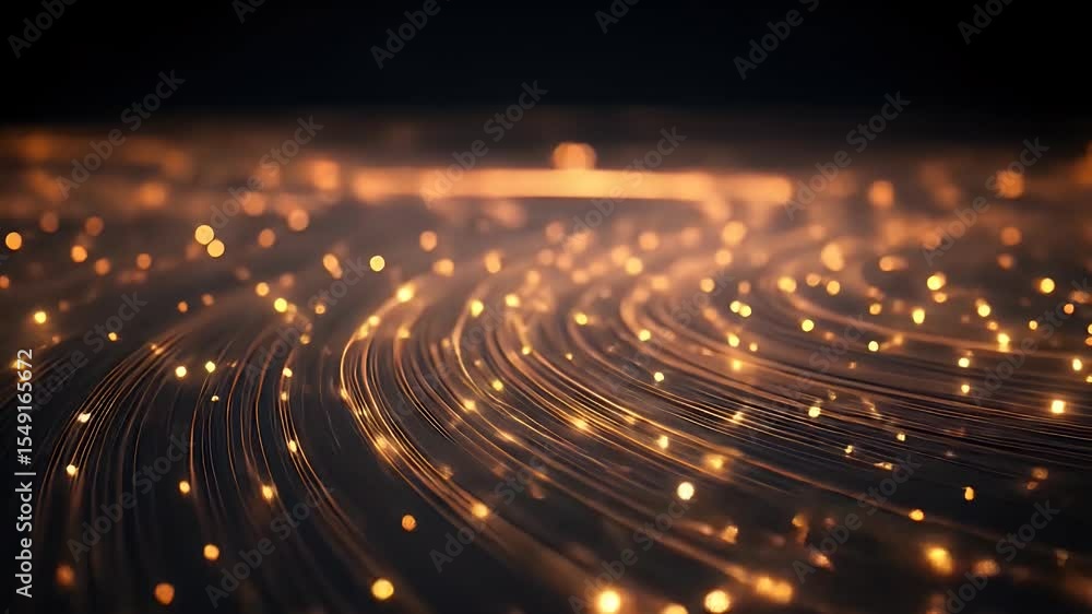 Poster abstract golden lines with bokeh lights on dark background design pattern
