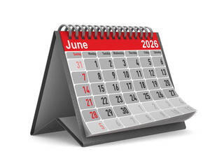 2026 year. Calendar for June. Isolated 3D illustration