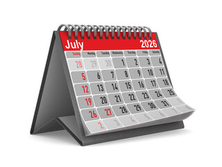 2026 year. Calendar for July. Isolated 3D illustration