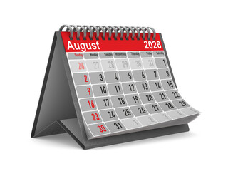 2026 year. Calendar for August. Isolated 3D illustration