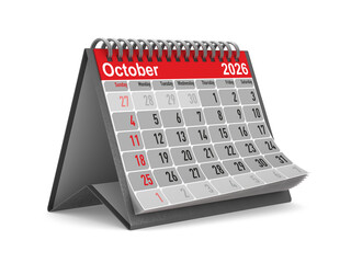 2026 year. Calendar for October. Isolated 3D illustration