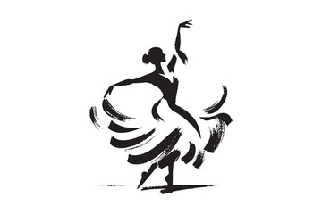 Flamenco dancer poses brush sketch style vector illustration