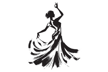 Flamenco dancer poses brush sketch style vector illustration