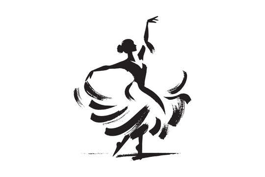 Flamenco dancer poses brush sketch style vector illustration