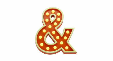 Vintage Style Illuminated Ampersand Sign with Light Bulbs for Creative Typography Decor