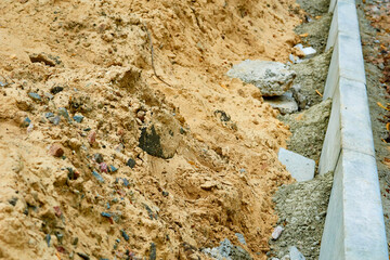 Roadbed with construction sand prepare for asphalt laying