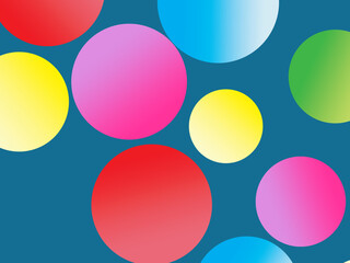 The background is full of bright colorful circles in various sizes and color gradients, creating a dynamic abstract pattern.