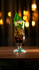 ice tea drink with ice and with a mint leaf on top