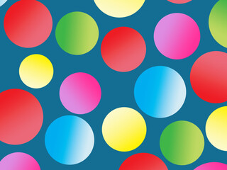 The background is full of bright colorful circles in various sizes and color gradients, creating a dynamic abstract pattern.