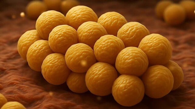 Realistic 3D Animation of Staphylococcus aureus &mdash; A Pathogenic Bacterium with Detailed Cellular Structure and Biological Effects, ai video

