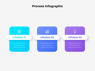 Clean and modern infographic template showcasing three distinct steps with icons. Ideal for illustrating business processes, educational content, or workflow visualization