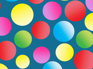 The background is full of bright colorful circles in various sizes and color gradients, creating a dynamic abstract pattern.