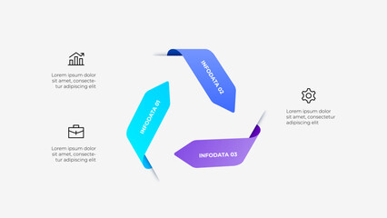 Three step infographic displaying business icons and information panels, suitable for presentations and reports. Featuring clean design and vibrant gradients for visually appealing data visualization