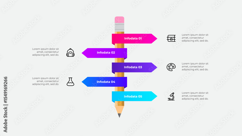 Poster pencil infographic with step markers and icons, ideal for presentations and educational materials. b