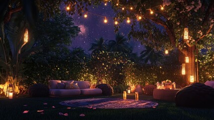 Obraz premium Tropical outdoor night garden setting