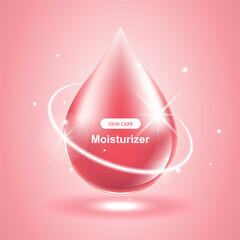 Red liquid drop vector with water droplet moisturizer cream serum and skincare moisture.