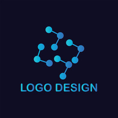 Modern molecular logo design on dark blue background