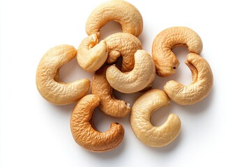 Obraz premium Cashews, light beige and tan, arranged in a cluster on a white background