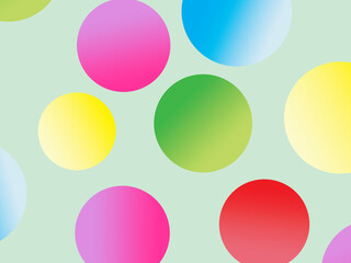 The background is full of bright colorful circles in various sizes and color gradients, creating a dynamic abstract pattern.