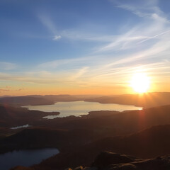 Fototapeta premium Sunrise over Lake Windermere from Todd Crag above Ambleside, Lake District, UK.