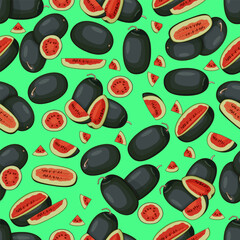 Seamless pattern with Kiran Watermelons. Ice-box Watermelon. Citrullus lanatus. Vegetables. Isolated vector illustration.