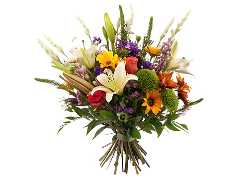 a vibrant bouquet of summer blooms isolated on white background PNG ,ai generated