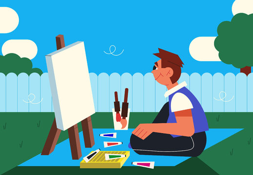 Blue Flat Spring Outdoor Full Set Illustration