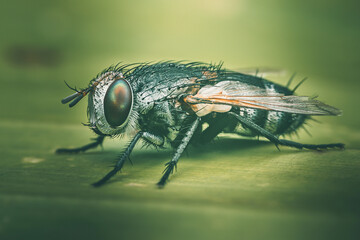 Tachinid fly resting on green leaf: exploring insect wildlife