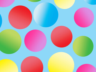 The background is full of bright colorful circles in various sizes and color gradients, creating a dynamic abstract pattern.
