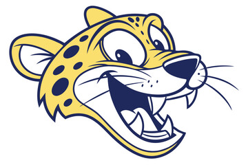 Cartoon jaguar head roars with open mouth in yellow and blue color palette © Lovely