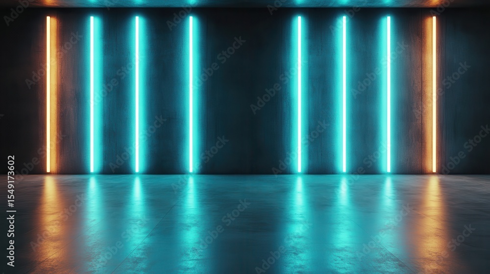 Aufkleber an intriguing abstract wall design features illuminated neon lights in contrasting blue and orange h