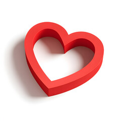 Isolated red heart shape with shadow on a white background in a simple studio shot style