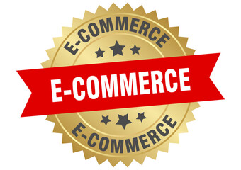 e-commerce. e-commerce round red and gold label isolated on transparent background
