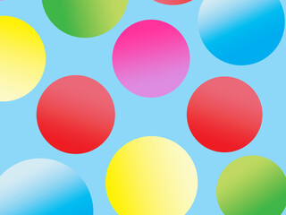 The background is full of bright colorful circles in various sizes and color gradients, creating a dynamic abstract pattern.