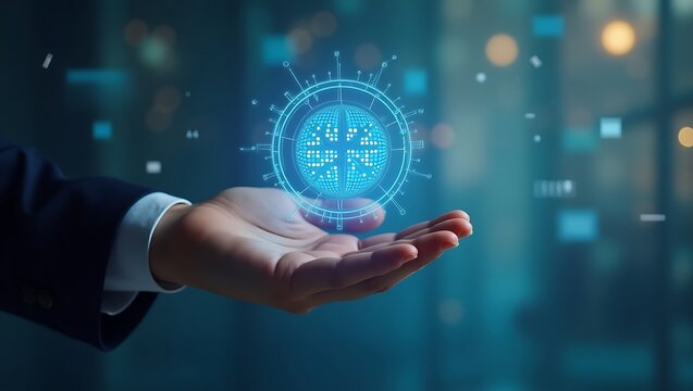 Compliance score interface floating in air, corporate setting.