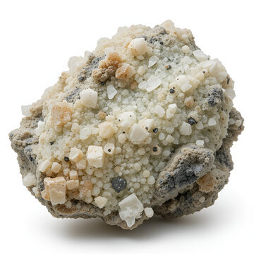 Feldspars are aluminosilicate minerals containing varying amounts of potassium, sodium and calcium isolated on white background