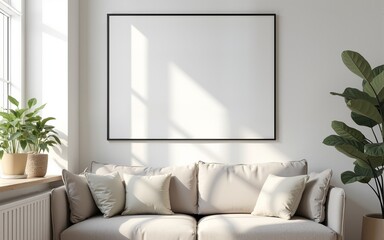 Frame mockup, ISO A paper size. Living room wall poster mockup. Interior mockup with house background. Modern interior design. 3D render. High quality