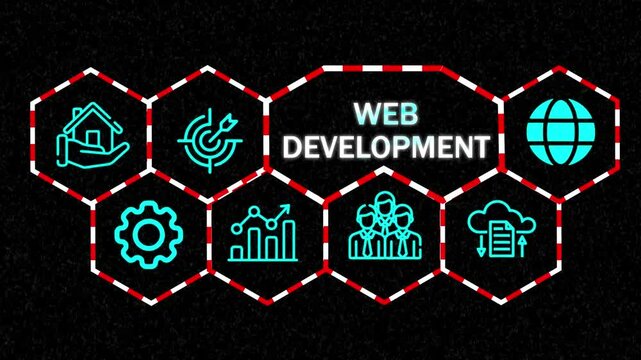 A web development concept button on a futuristic ,beautiful abstract wave technology black background.