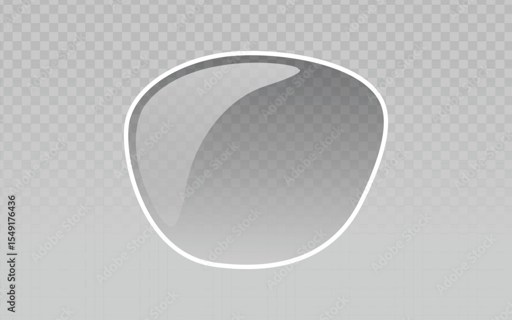 Poster a glossy, irregularly shaped grey button or bubble with a white outline, featuring a reflective surf