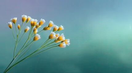 Delicate White and Yellow Flowers with Dreamy Teal Blur