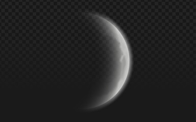 A luminous, partially illuminated spherical object, resembling a crescent moon or distant planet, glowing subtly against a dark, transparent background. Ideal for space, mystery, or celestial themes.