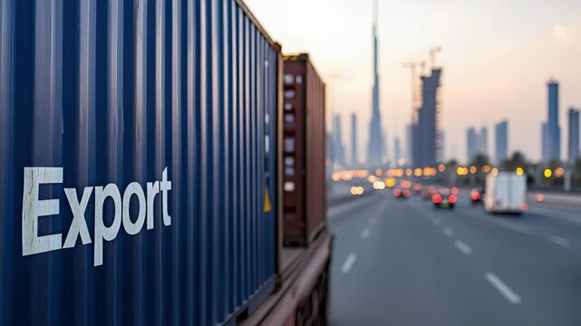 Export container process: cargo label, global route, sturdy crate, trade pathway, sealed shipment, freight move, transport link, customs zone, logistics chain, economic flow, shipping track transit
