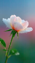 Delicate White Tea Rose with Dew Drops