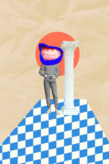 3D collage design composite trend artwork sketch of mouth head say gossip dialog abstract body...