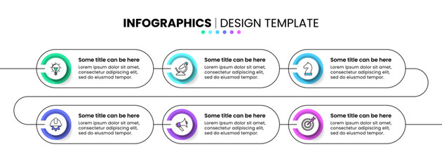 Infographic template. 6 connected banners with icons