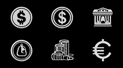 Dollar and Euro Currency Icons Set in Solid and Outline Styles