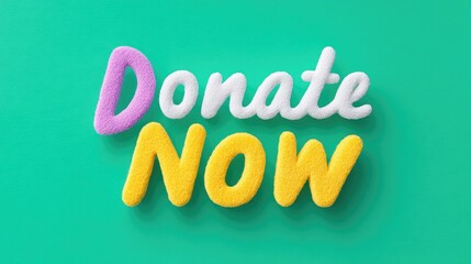 Donate Now Typography Graphic with Glitter Text on Green Background